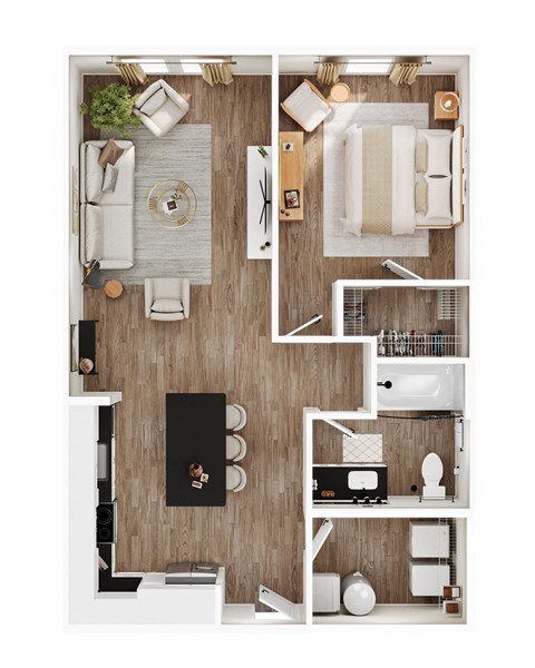 Floor plan for 1 bed, 1 bath, 816 sqft